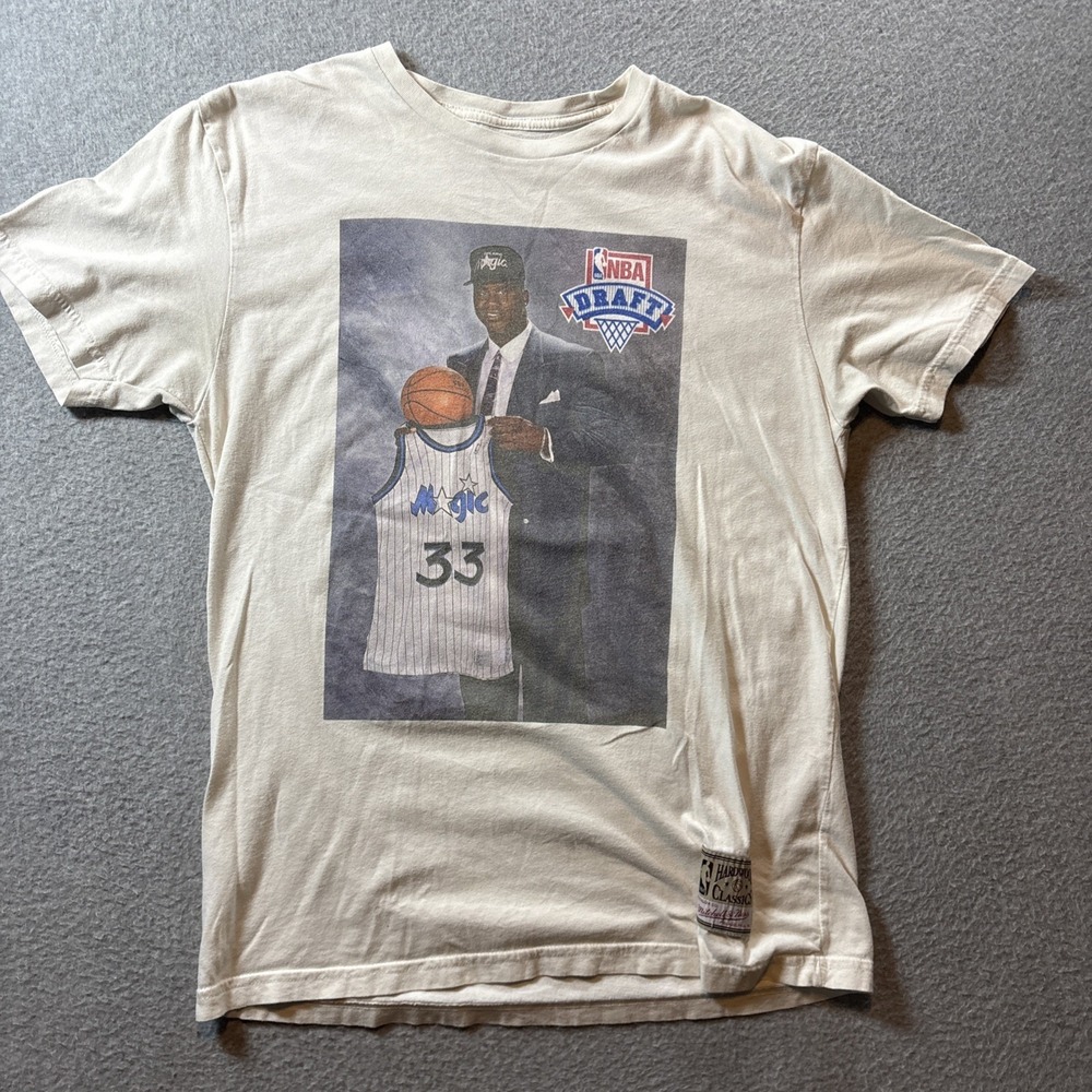 Mitchell & Ness T-Shirt  White Youth Sz M #33 Shaquille O'Neal (Stains + Fits Sm